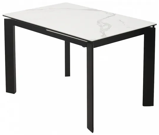 Стол CORNER 120 MATTE STATUARIO Белый мрамор матовый керамика, стекло/ черный каркас, ®DISAUR