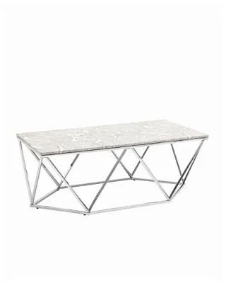 Журнальный столик Авалон 122*66 серый мрамор сталь серебро