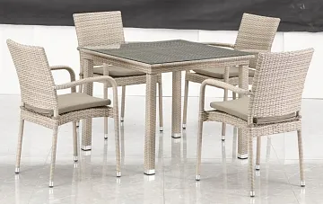 Комплект плетеной мебели T257C/Y376C-W85 Latte (4+1) + подушки на стульях