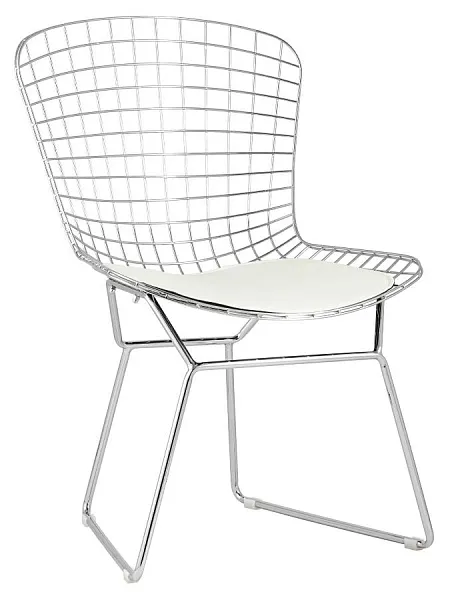 Стул обеденный Bertoia хромированный с белой подушкой