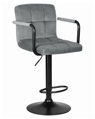 Стул барный KRUGER ARM BLACK серый велюр
