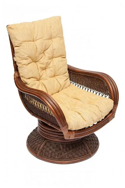 Кресло-качалка ",ANDREA Relax Medium", /с подушкой/ Pecan Washed (античн. орех), Ткань рубчик, цвет кремовый