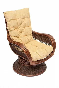 Кресло-качалка ",ANDREA Relax Medium", /с подушкой/ Pecan Washed (античн. орех), Ткань рубчик, цвет кремовый