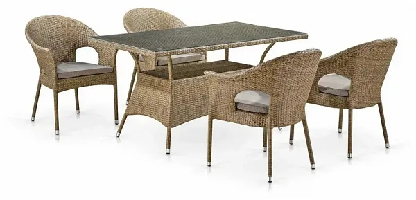 Обеденный комплект плетеной мебели T198B/Y79B-W56 Light Brown (4+1)