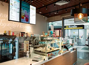Барная стойка и мебель для кафе-пекарни Cinnabon в ТЦ Жемчужная Плаза Фото 22
