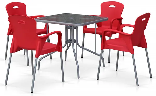 Комплект мебели для кафе TL80x80/XRF065BR-Red (4+1)