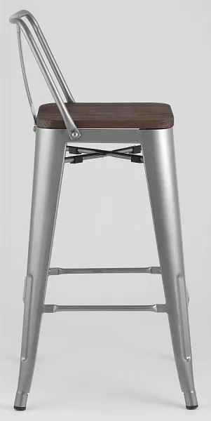 Стул полубарный TOLIX WOOD со спинкой серебристый матовый фото 3