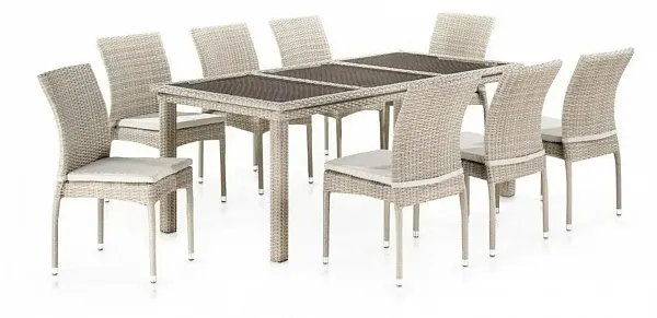 Комплект плетеной мебели T365/Y380C-W85 Latte (8+1) + подушки