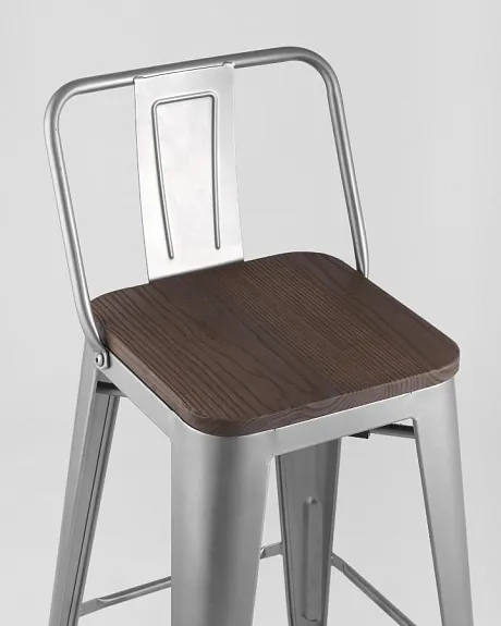 Стул полубарный TOLIX WOOD со спинкой серебристый матовый фото 6