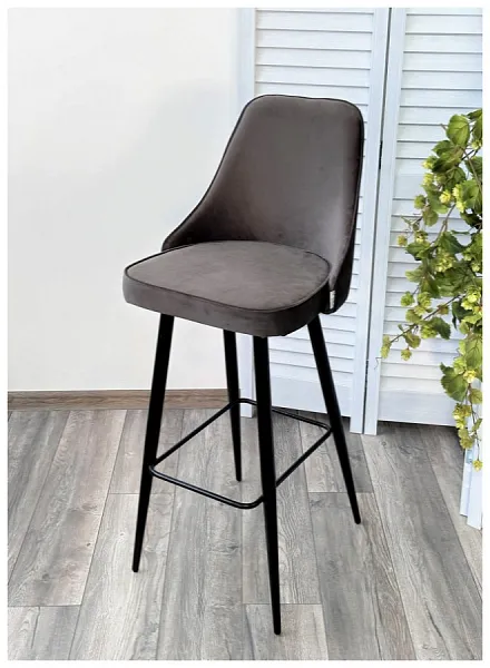 Барный стул NEPAL-BAR ГРАФИТ #14, велюр/ черный каркас (H=78cm) фото 4