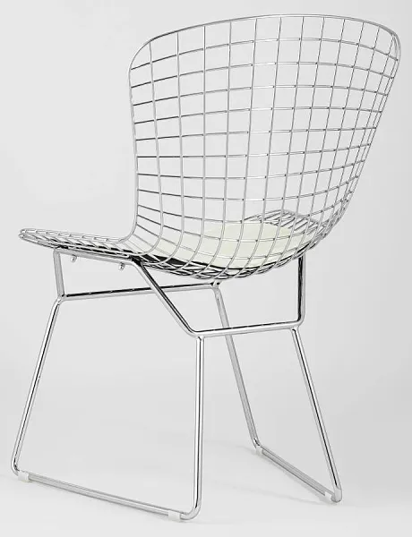 Стул обеденный Bertoia хромированный с белой подушкой фото 5