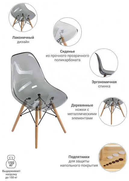 Стул Eames прозрачный серый фото 8