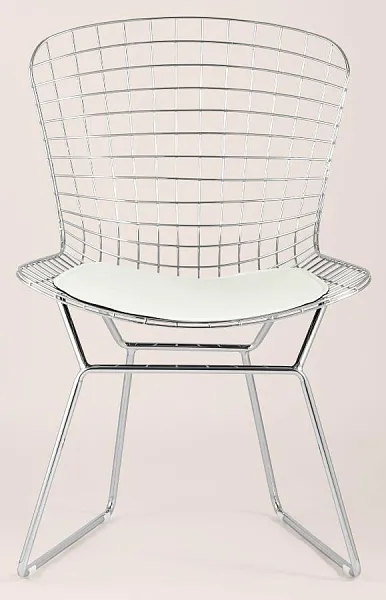 Стул обеденный Bertoia хромированный с белой подушкой фото 3
