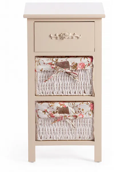Тумба с 2 корзинами и ящиком Secret De Maison FANTASIE 3 ( mod. 4326 ) paulownia, мдф, 34x30x62см, butter white (слоновая кость), ткань -розочки фото 5
