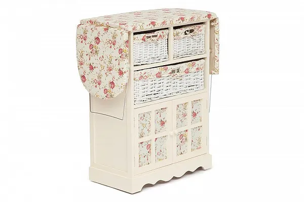 Гладильный комод с 3-я корзинами Secret De Maison CAMPANARD ( mod. PE-03 ) paulownia, мдф, 64x35x83см, butter white (слоновая кость), ткань -розочки фото 2