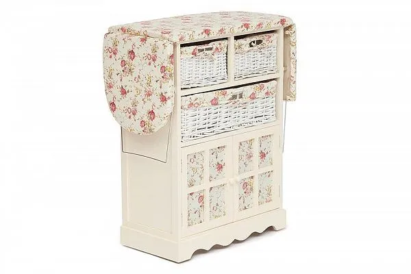 Гладильный комод с 3-я корзинами Secret De Maison CAMPANARD ( mod. PE-03 ) paulownia, мдф, 64x35x83см, butter white (слоновая кость), ткань -розочки
