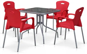 Комплект мебели для кафе TL80x80/XRF065BR-Red (4+1)