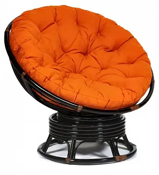 Кресло-качалка ",PAPASAN", w 23/01 B / с подушкой / Antique brown (античный черно-коричневый), ткань Оранжевый, С 23