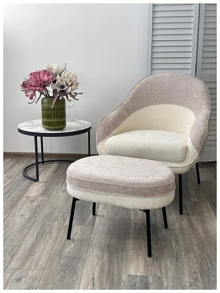 Пуф RORY 3018-01 белый / 3018-10 бежевый, шенилл фото 3