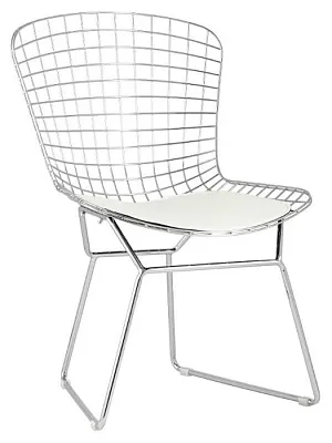 Стул обеденный Bertoia хромированный с белой подушкой