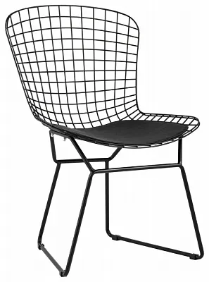 Стул обеденный Bertoia черный с черной подушкой
