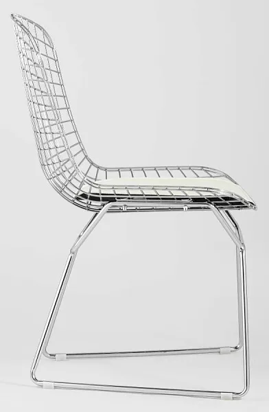 Стул обеденный Bertoia хромированный с белой подушкой фото 2