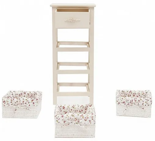 Тумба с 3-я корзинами и ящиком Secret De Maison FANTASIE 4 ( mod. 4327 ) paulownia, мдф, 34x30x79см, butter white (слоновая кость), ткань -розочки фото 3