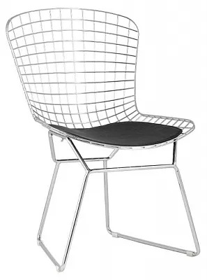 Стул обеденный Bertoia хромированный с черной подушкой