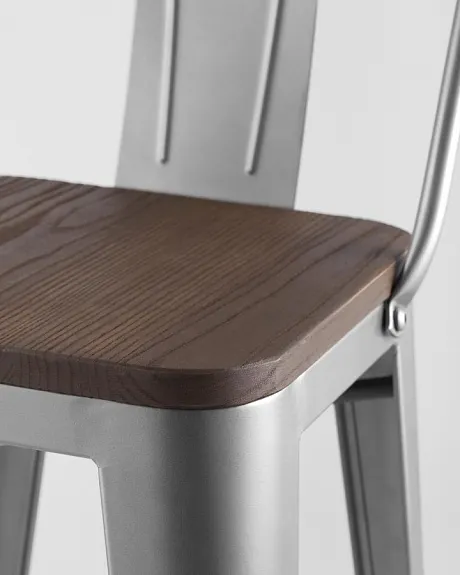 Стул полубарный TOLIX WOOD со спинкой серебристый матовый фото 7